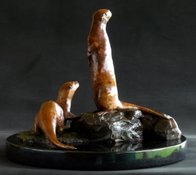 Spotted Necked otters maquette